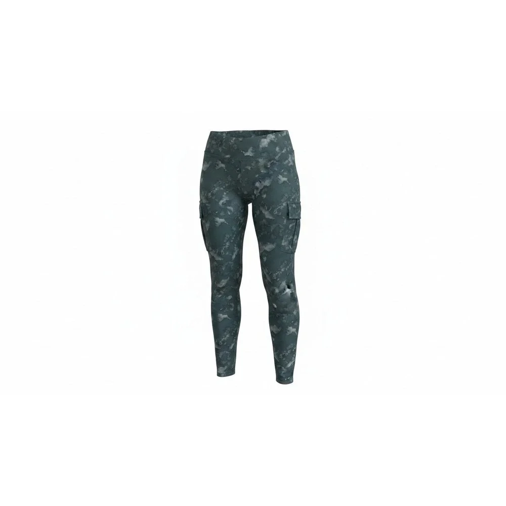 Shosho Cargo Leggings Womens L Teal New Tummy Control Abstract Camo T20L07-4080